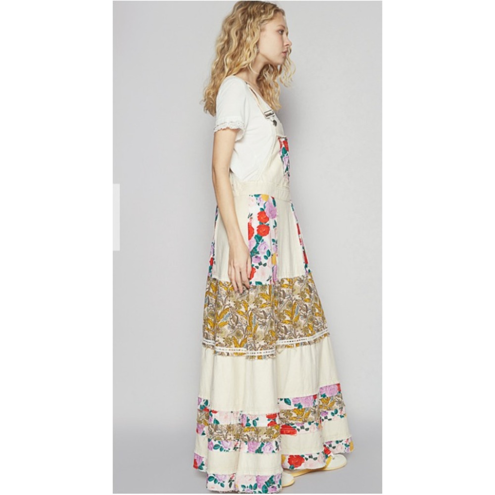 POL Overall Style Mixed Print Patchwork Oatmilk Maxi Dress Size M NEW - Picture 4 of 6